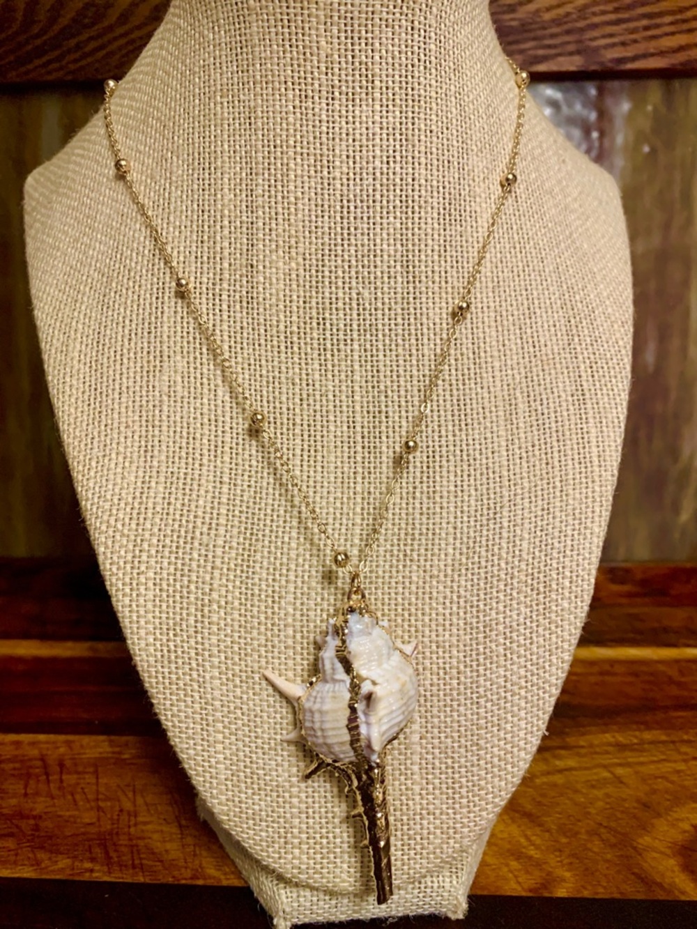 Simple Gold Leaf Natural Shell Necklace Mini Conch Shell